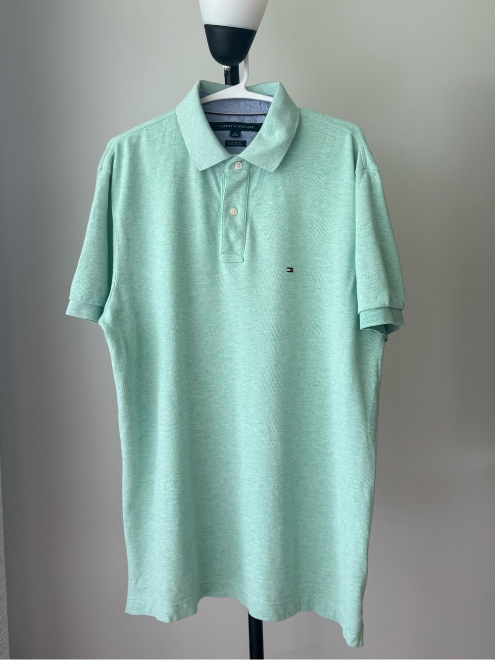 Tommy Hilfiger Polo Shirt Men’s Large Green Custom Fit Short Sleeve Cotton